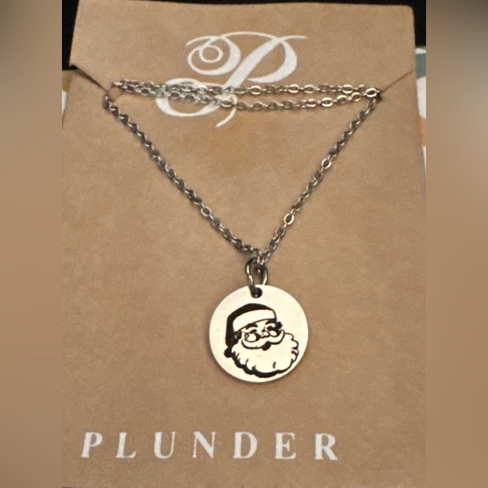 Plunder Jewelry Christmas Santa Engraved Charm Silver Stainless Steel Necklace